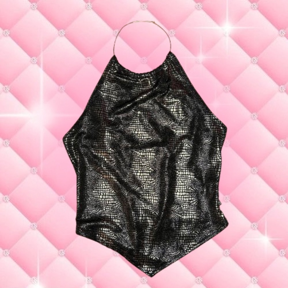 XOXO Y2k alligator metallic print halter top 🐊
